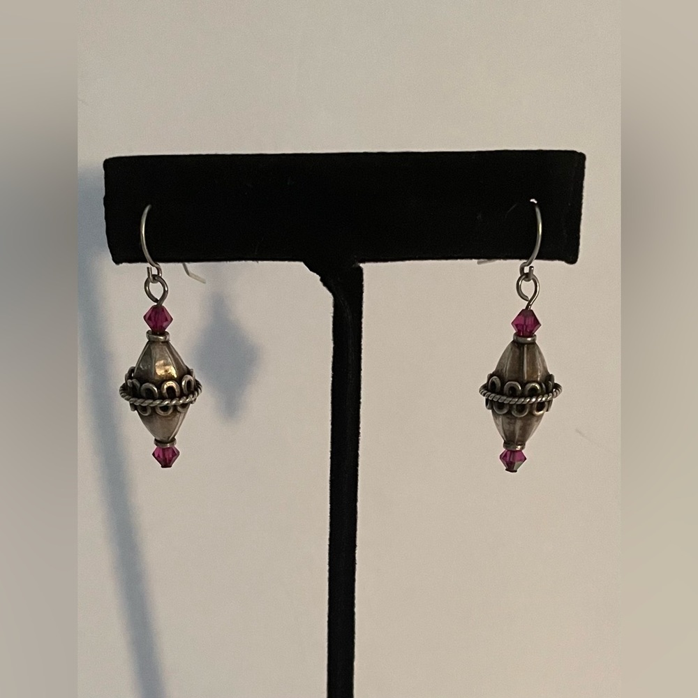 Handmade Bali Silver, AB Red Crystal  Earrings
